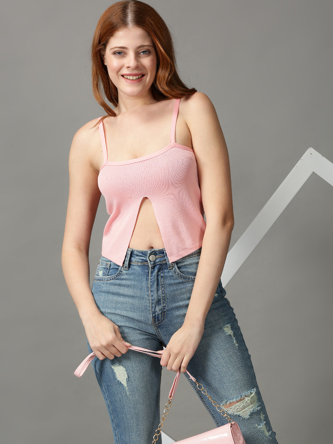 SHOWOFF Pink Square Neck Sleeveless Crop Top