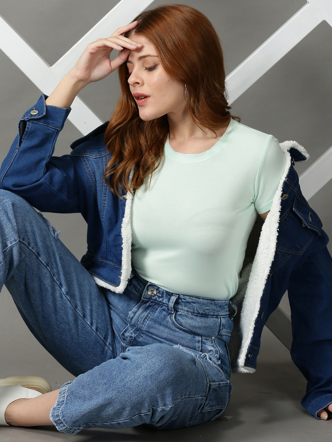 SHOWOFF Sea Green Short Sleeves Round Neck Top