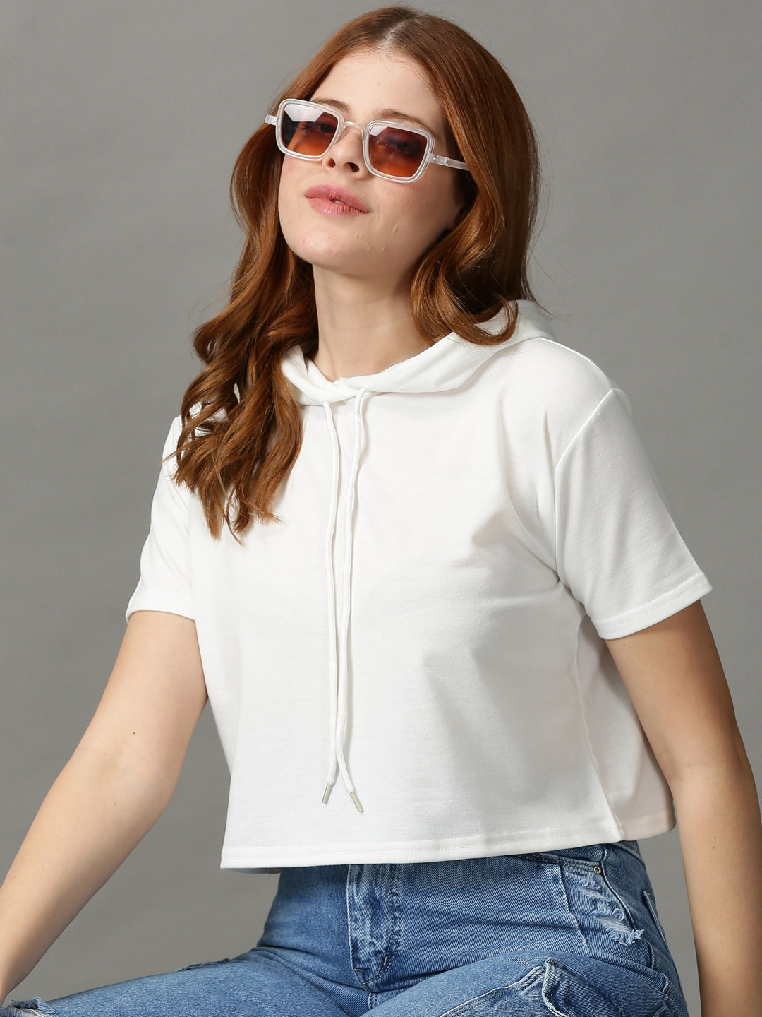 SHOWOFF White Boxy Hooded Top