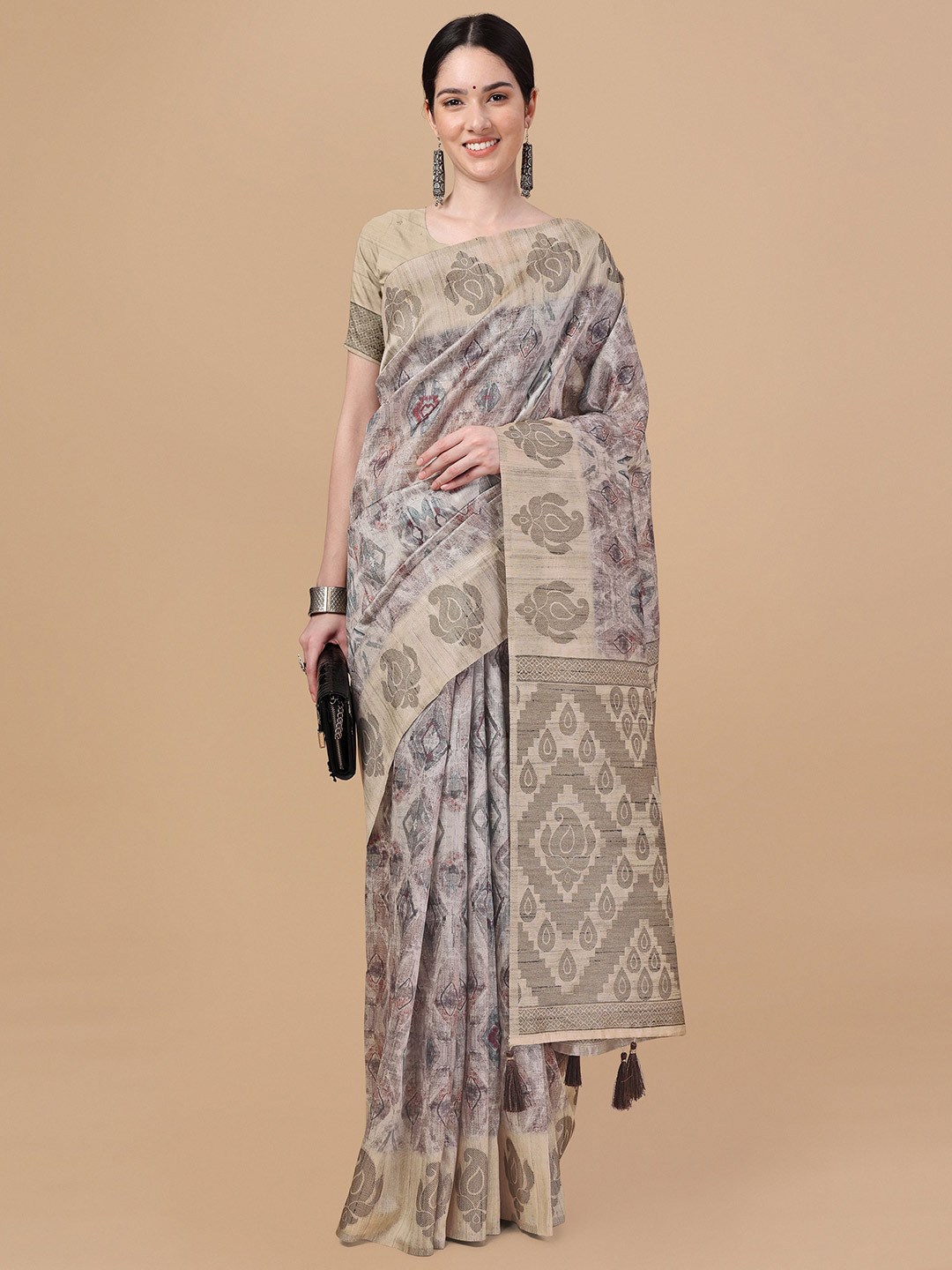 Mitera Grey & Maroon Silk Blend Saree
