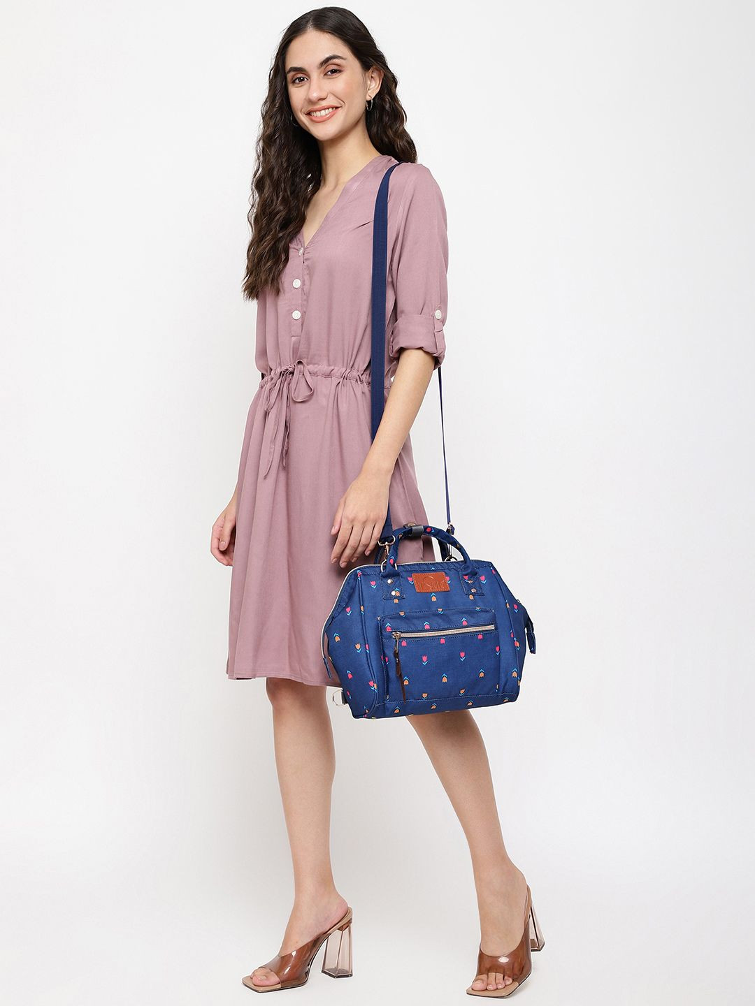 VISMIINTREND Women Navy Blue Printed Mini Diaper Tote Bag for Baby