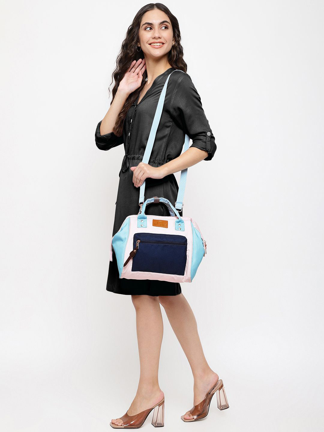 VISMIINTREND Blue & Pink Colourblocked Diaper Tote Bag