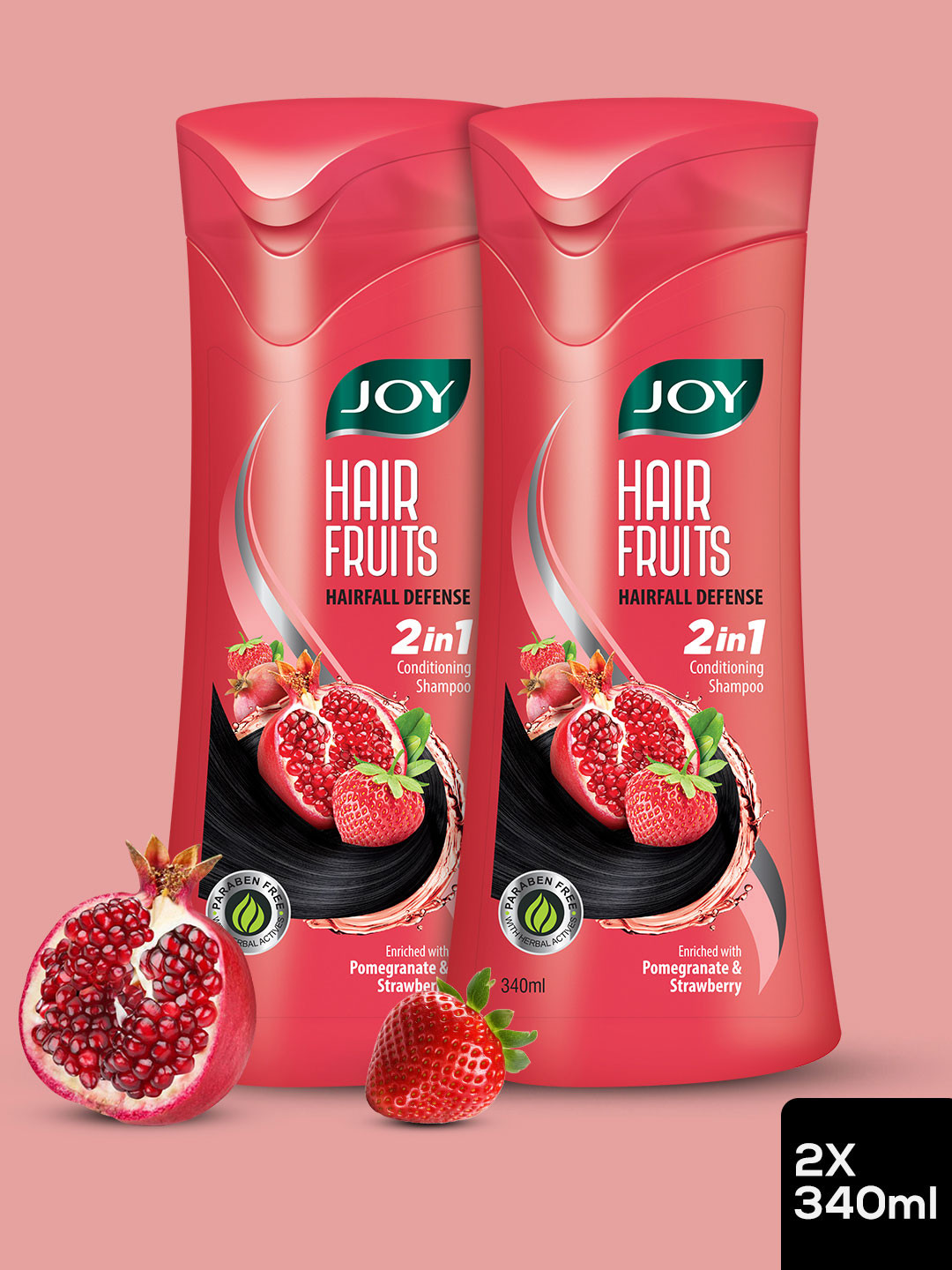 JOY Set Of 2 Hair Fruits Hairfall Defense Conditioning Shampoo with Strawberry- 340ml each