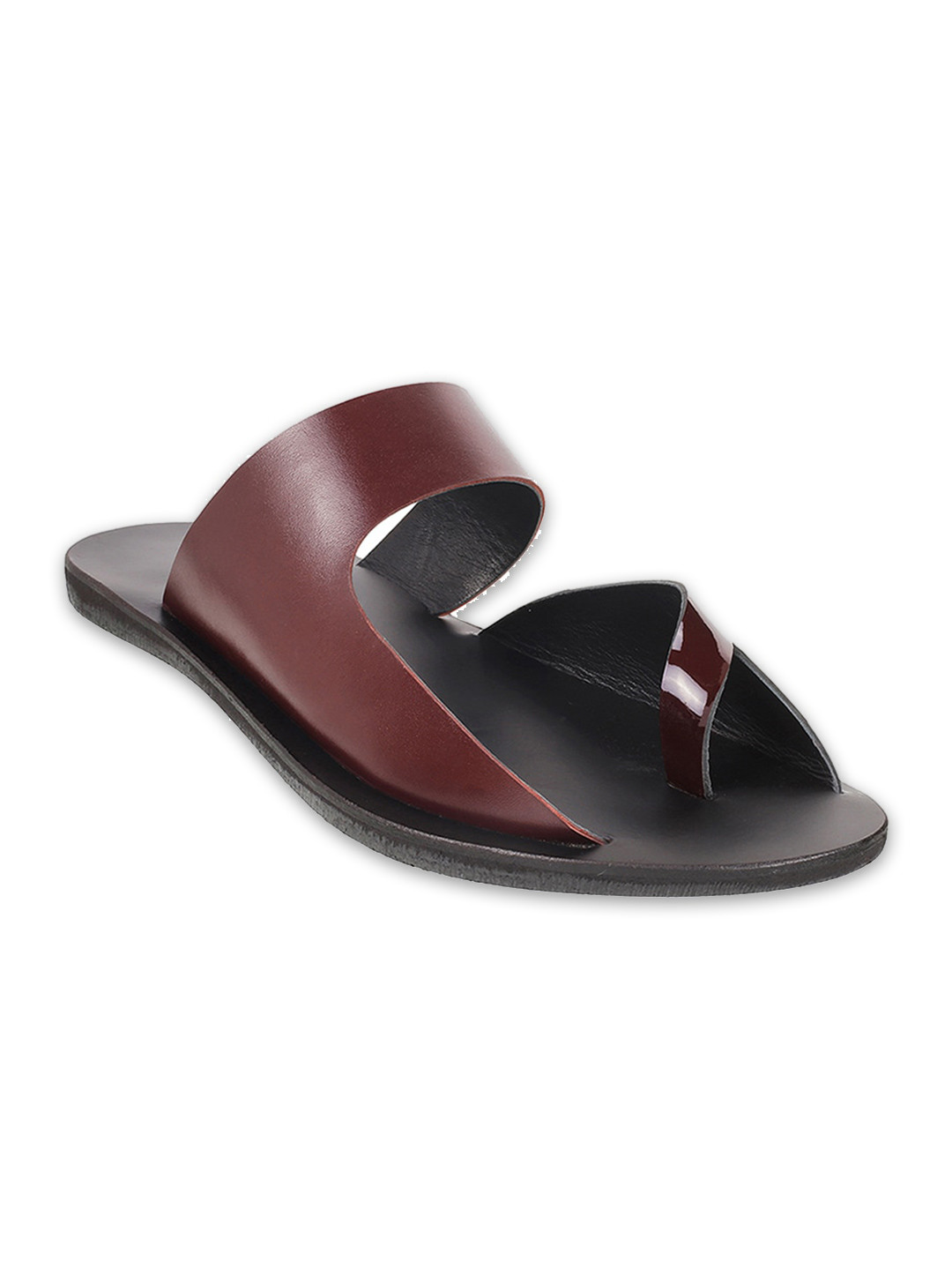 Buy Mochi Men Maroon & Black Leather Comfort Sandals - Sandals for  
