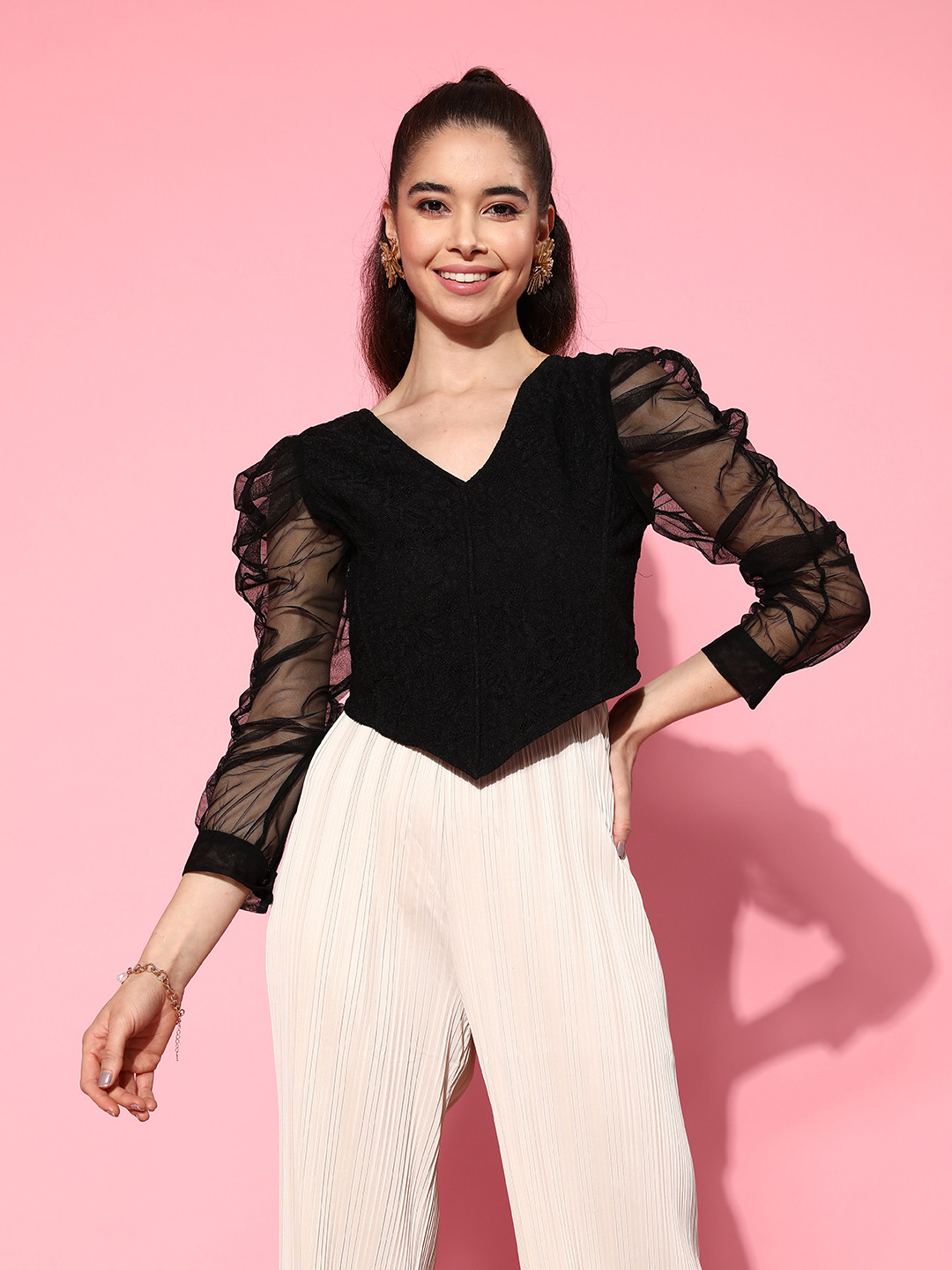 Antheaa Black Fitted Top