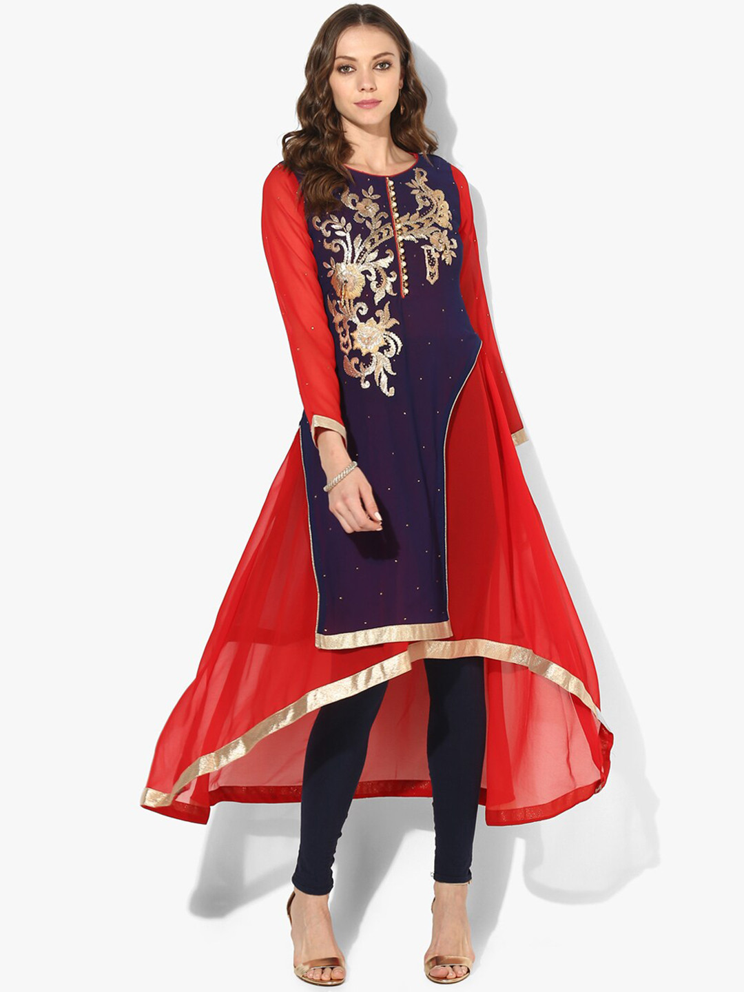 ZOEYAMS Women Purple & Red Floral Embroidered Anarkali Kurta