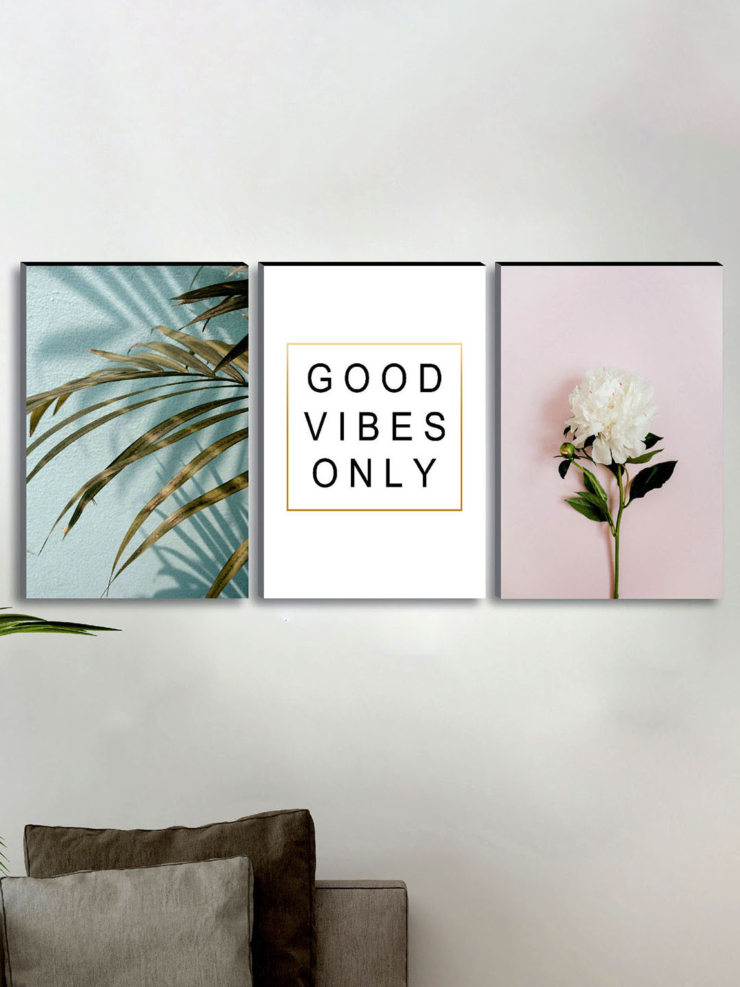 SAF Good vibes modern Wood Floral Glossy Hanging Hall 3Pcs Wall Hangings-36In