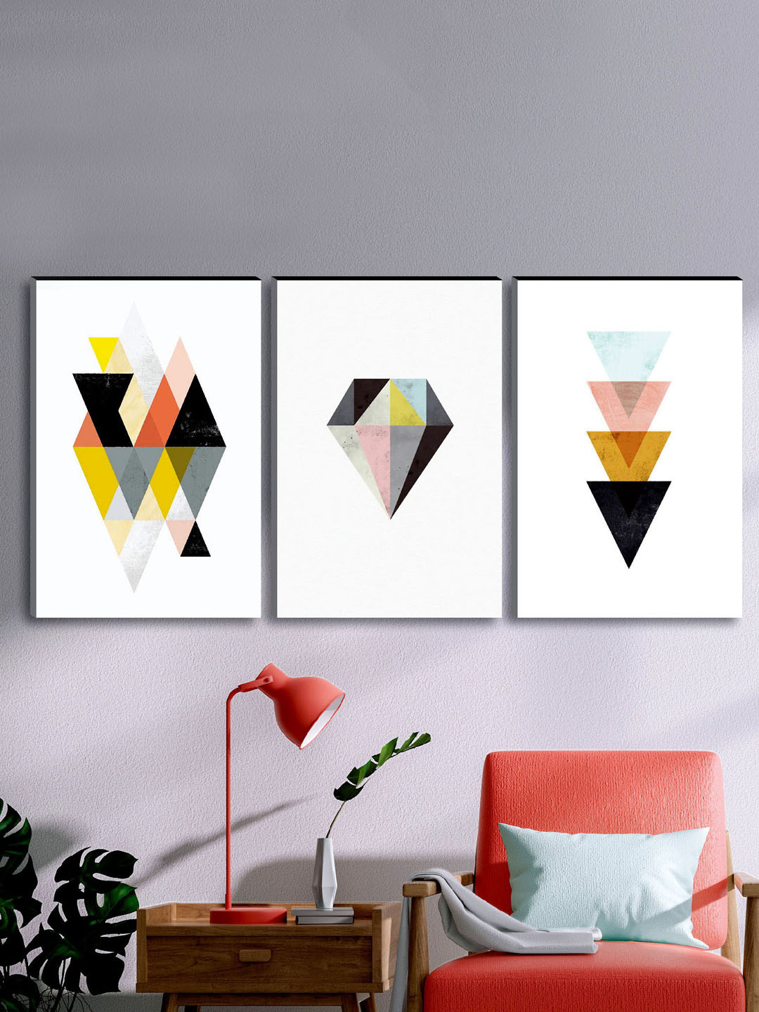 SAF White And Multicoloured Set Of 3 Modern Art UV Textured Wall Painting