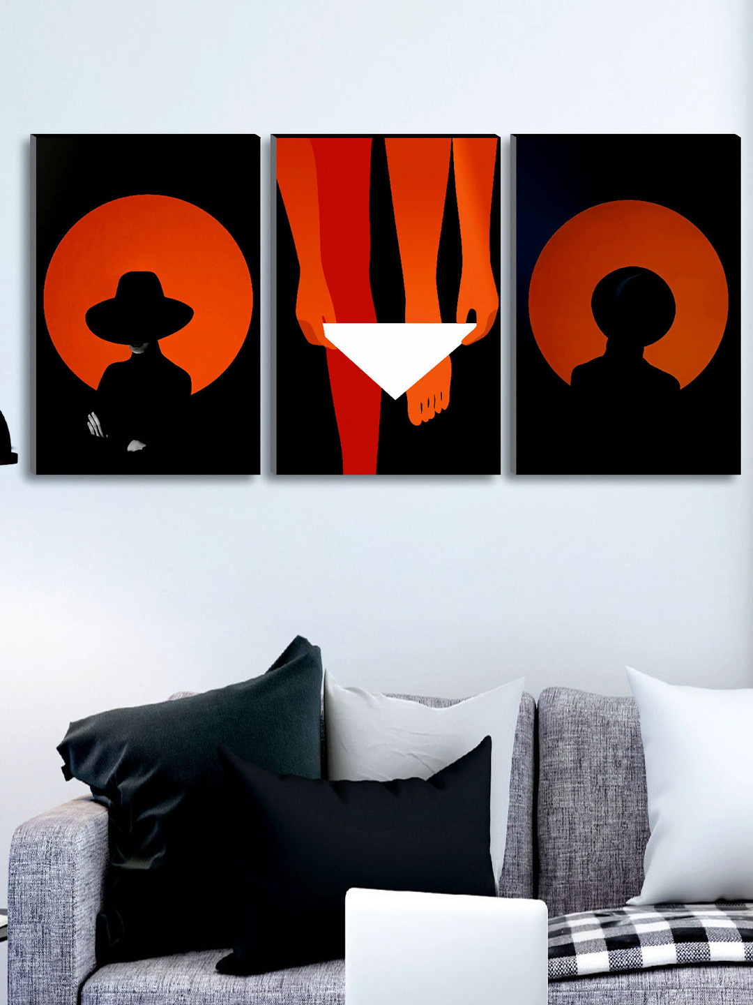 SAF Set of 3 Black & Red Modern Art Large Panel UV Textured Wall Painting