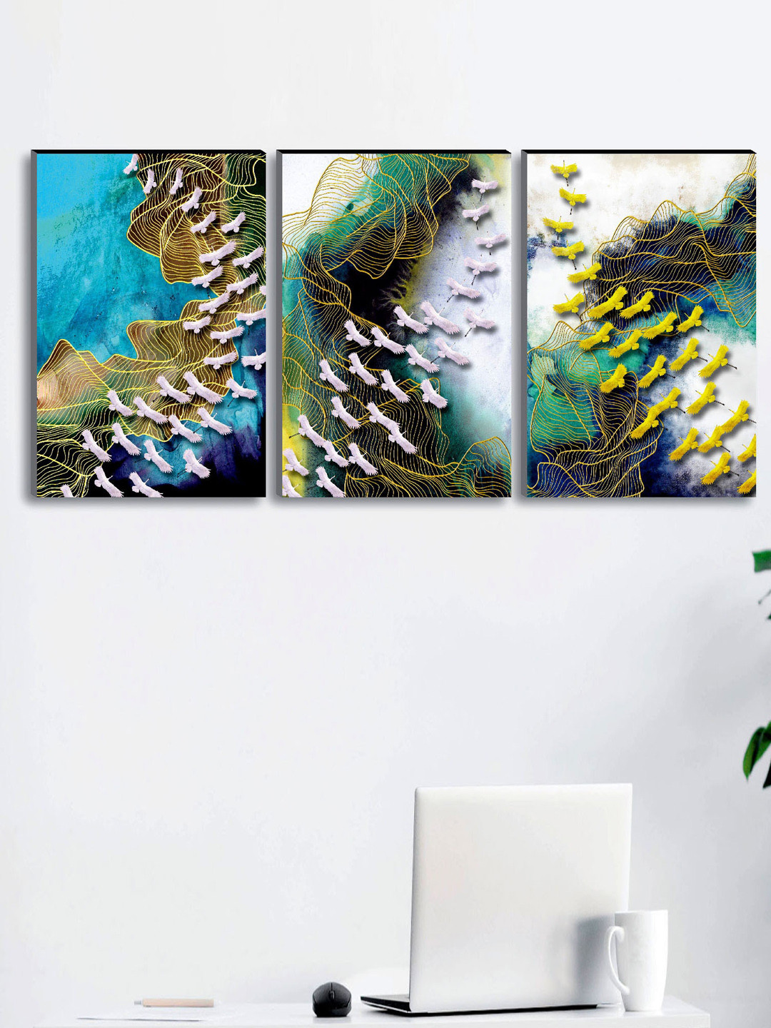 SAF MDF 3 Pcs Wall Rectangle Paintings Wall Art - 36x18In