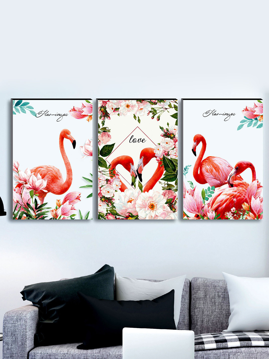 SAF Set of 3 Pink Modern Art Large Panel UV Textured Wall Painting