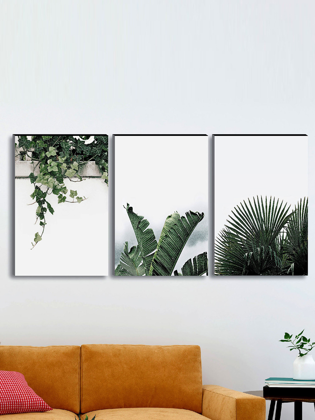 SAF Set of 3 Green Modern Art Large Panel UV Textured Wall Painting