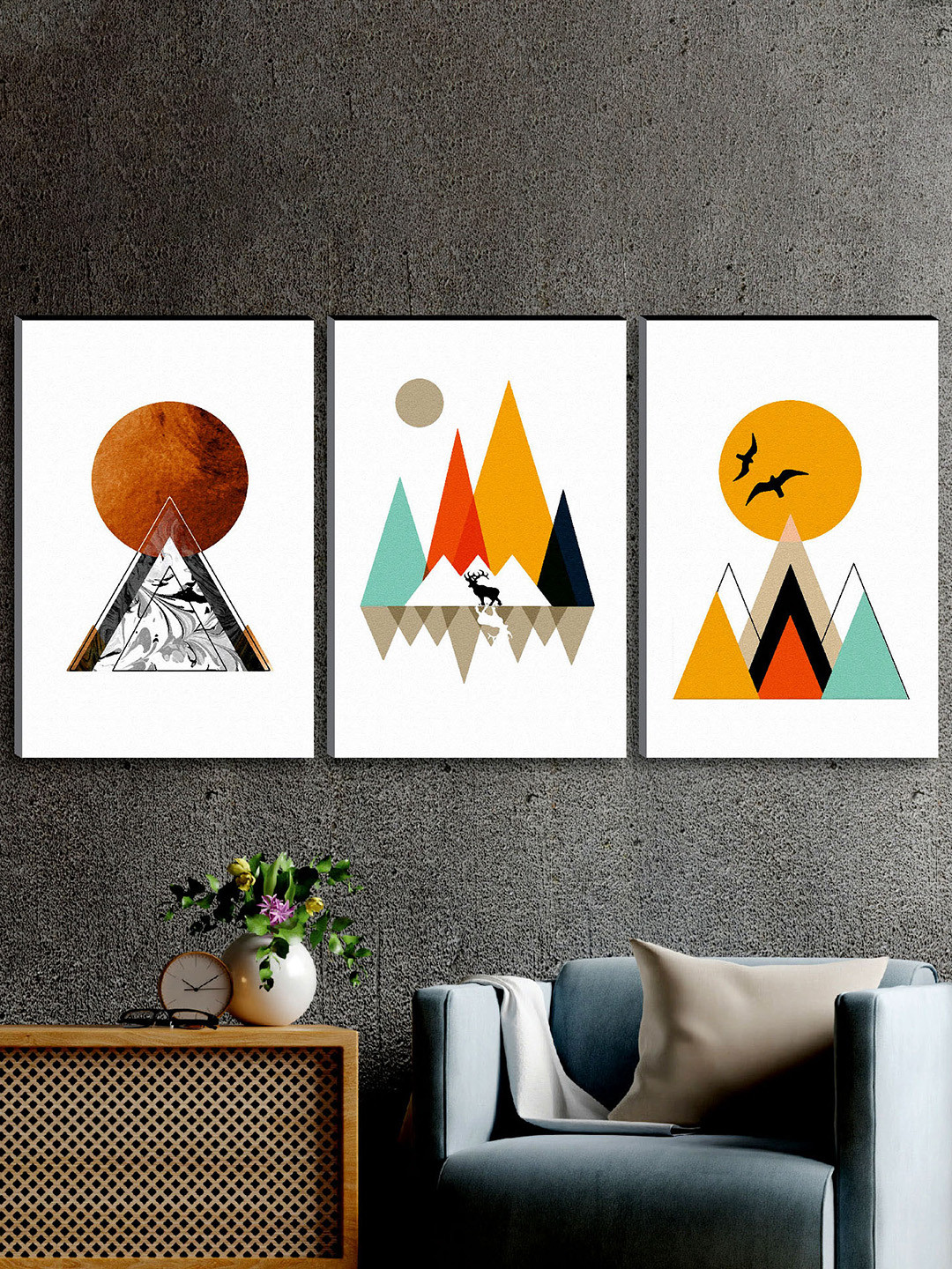 SAF Set of 3 Multicolored Modern Art Large Panel UV Textured Wall Painting