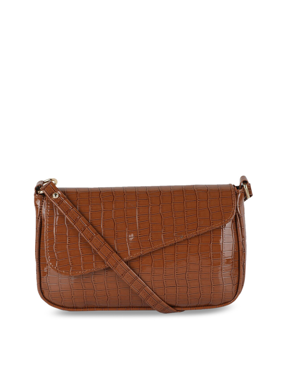 ZEVORA Brown Textured PU Structured Sling Bag with Quilted