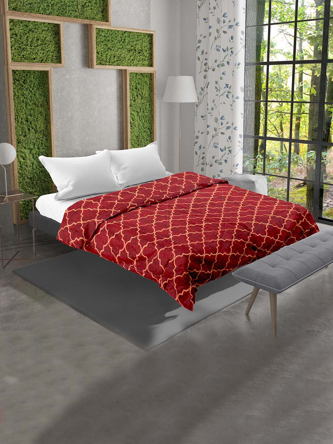 AAZEEM Maroon Red Printed Double Queen Bedding Set