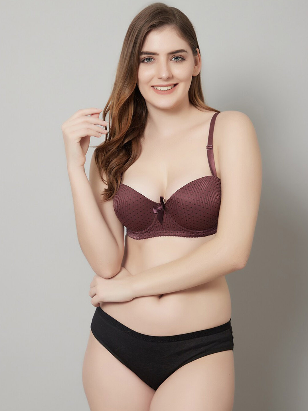 PrettyCat Women Brown & Black Printed Lightly Padded Lingrerie Set