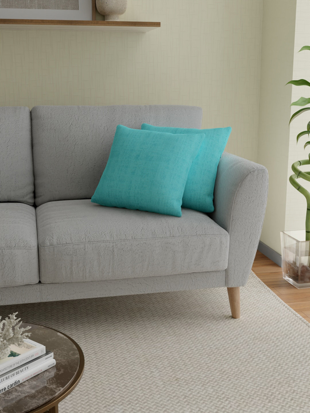 ROSARA HOME Polyester Washable 2 Pcs Textured Square Cushion Covers - 15.7 x 15.7 In
