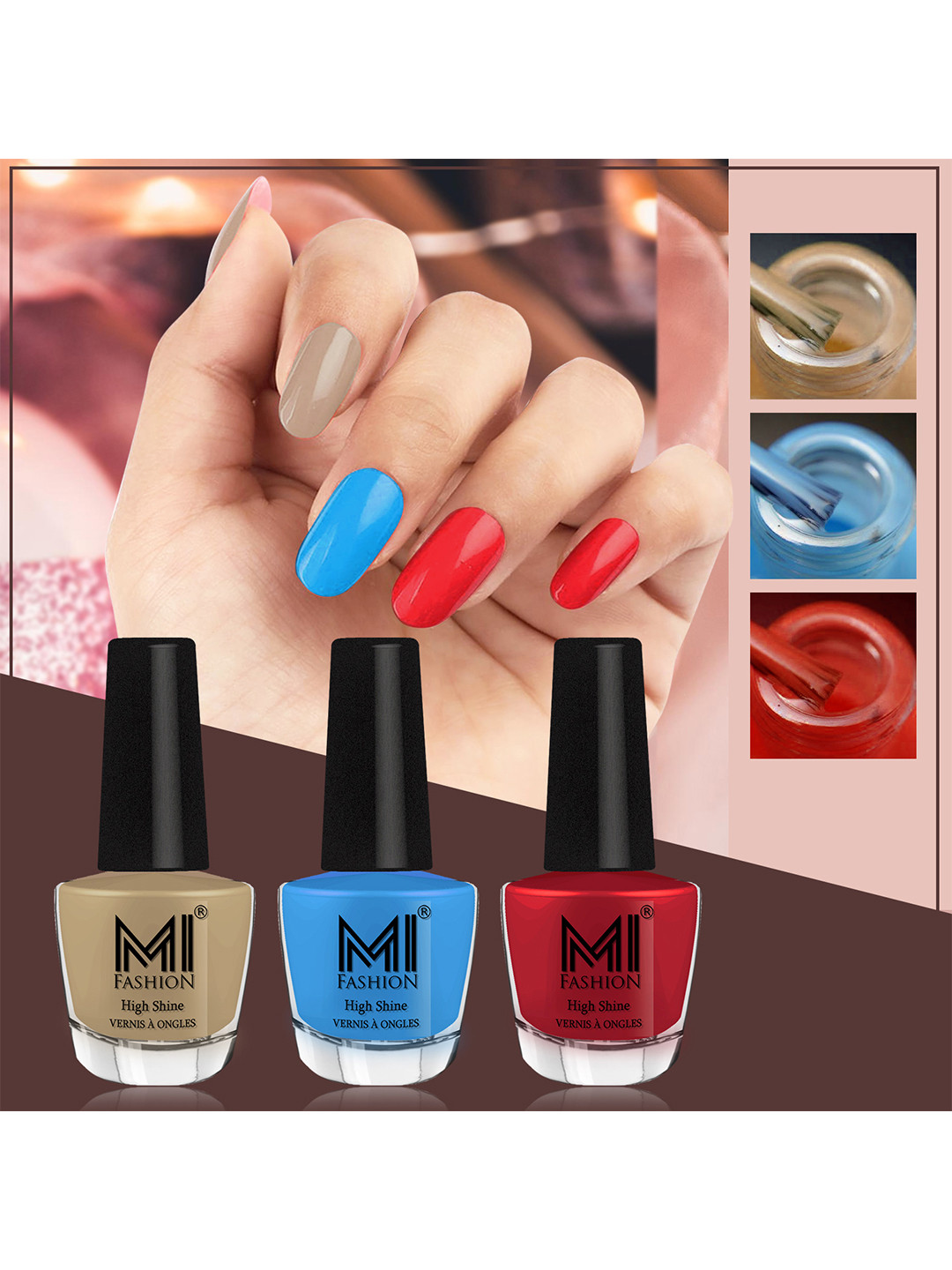 MI FASHION Vernis A Ongles Set Of 3 Bang On High Shine Long Stay Nail Polishes 12ml each