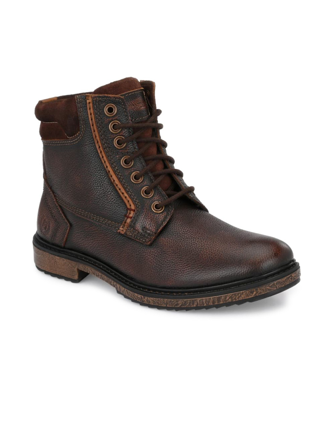 MONDAIN Men Brown Textured Leather Casual Boots