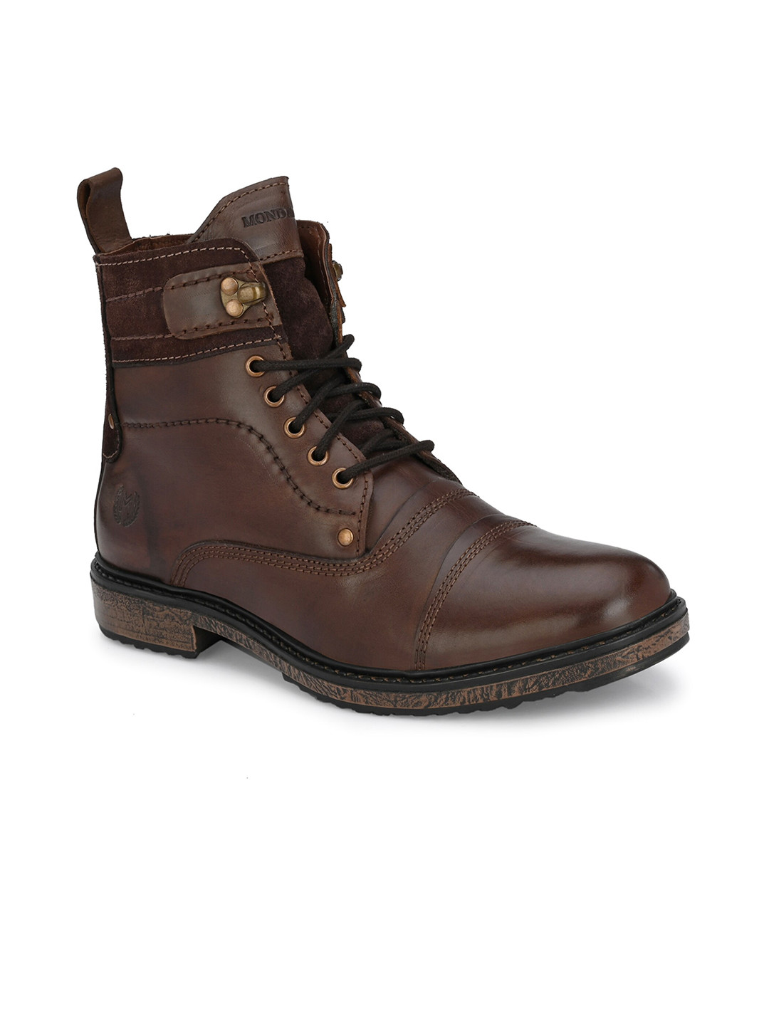 MONDAIN Men Brown Leather Casual Boots