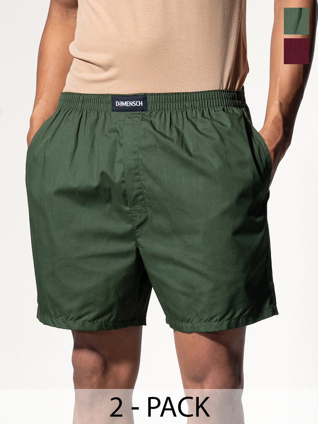 DAMENSCH Men Pack of 2 Ultra-Light Cotton Boxer Shorts- DAM-SLD-LBX-CE-VIW-RYG