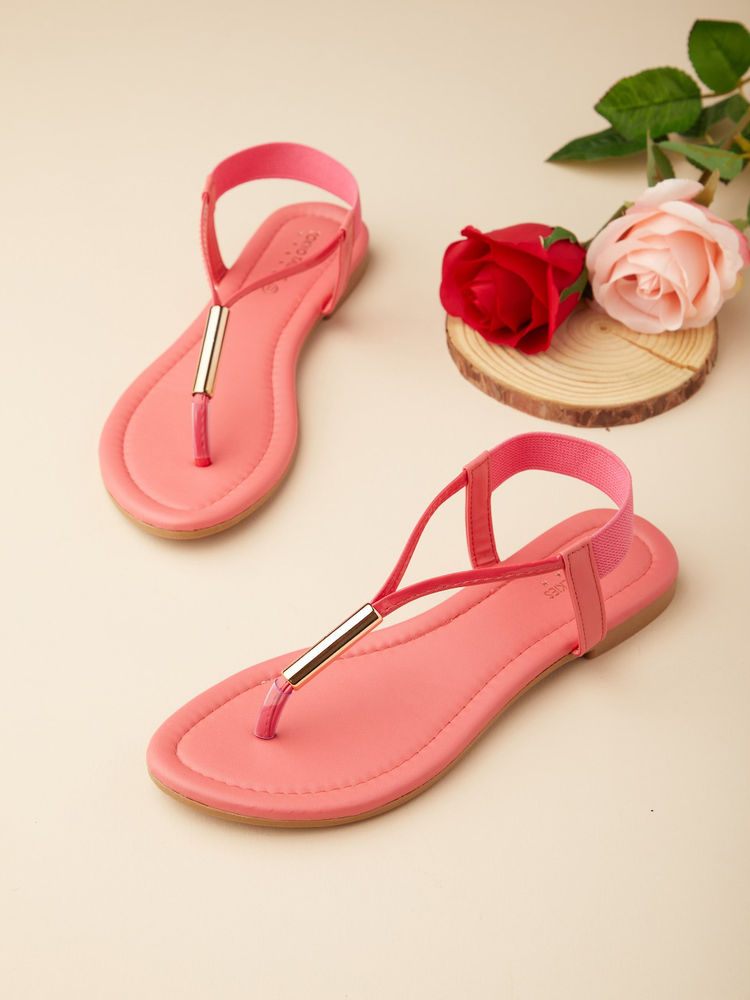 Tokyo Talkies Women Coral Open Toe Flats with Bows