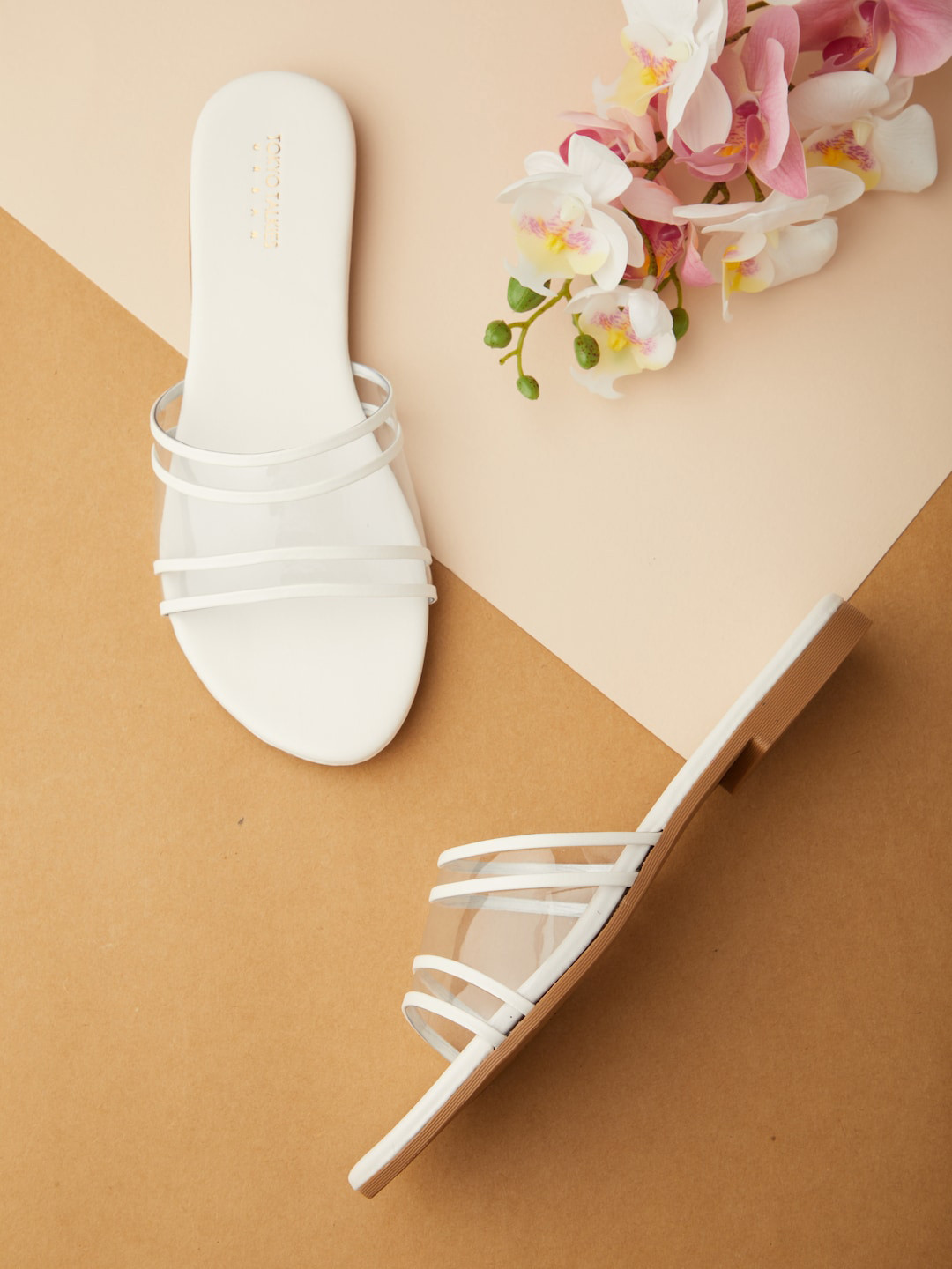 Tokyo Talkies Women White & Transparent Striped Open Toe Flats