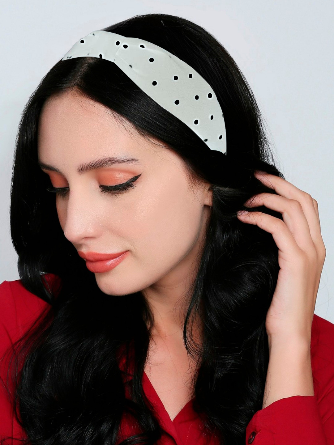 OOMPH Women White & Black Polka Dots Print Hairband