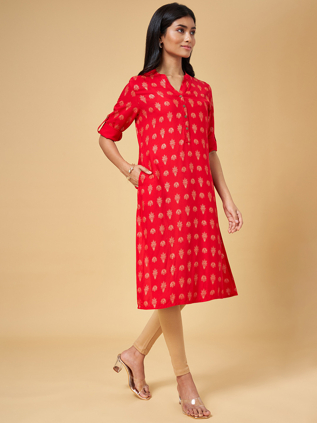 YU by Pantaloons Women Red Ethnic Motifs Printed Kurta