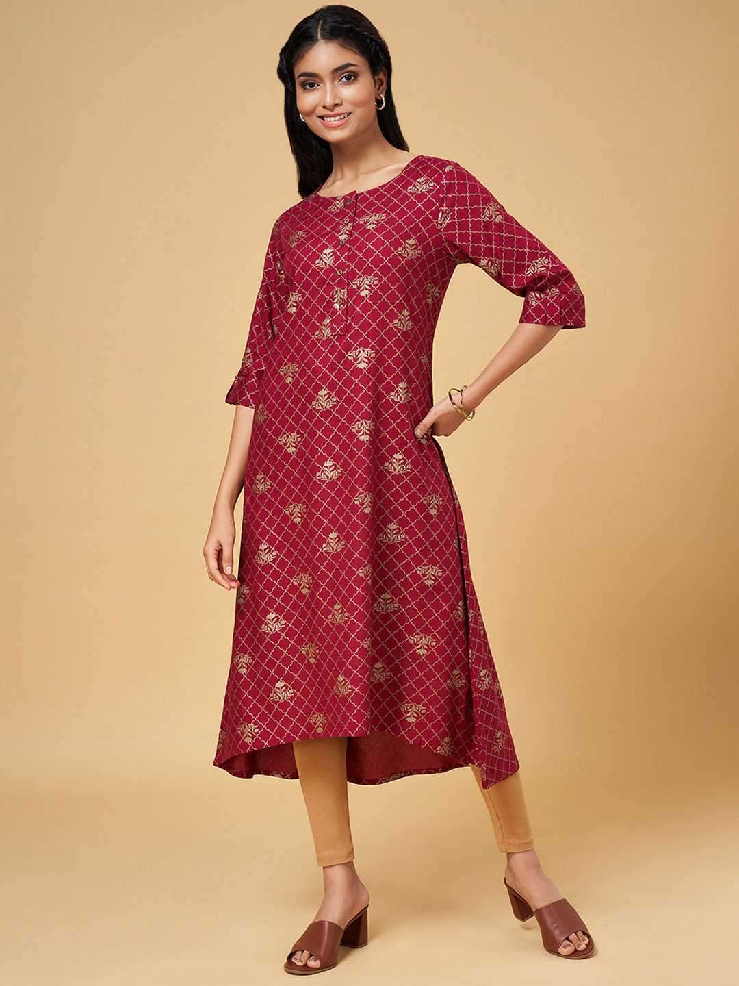 YU by Pantaloons Women Red Ethnic Motifs Printed Kurta