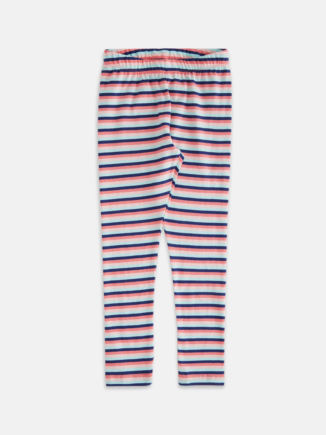 Pantaloons Junior Girls Pink & Blue Striped Cotton Churidar-Length Leggings