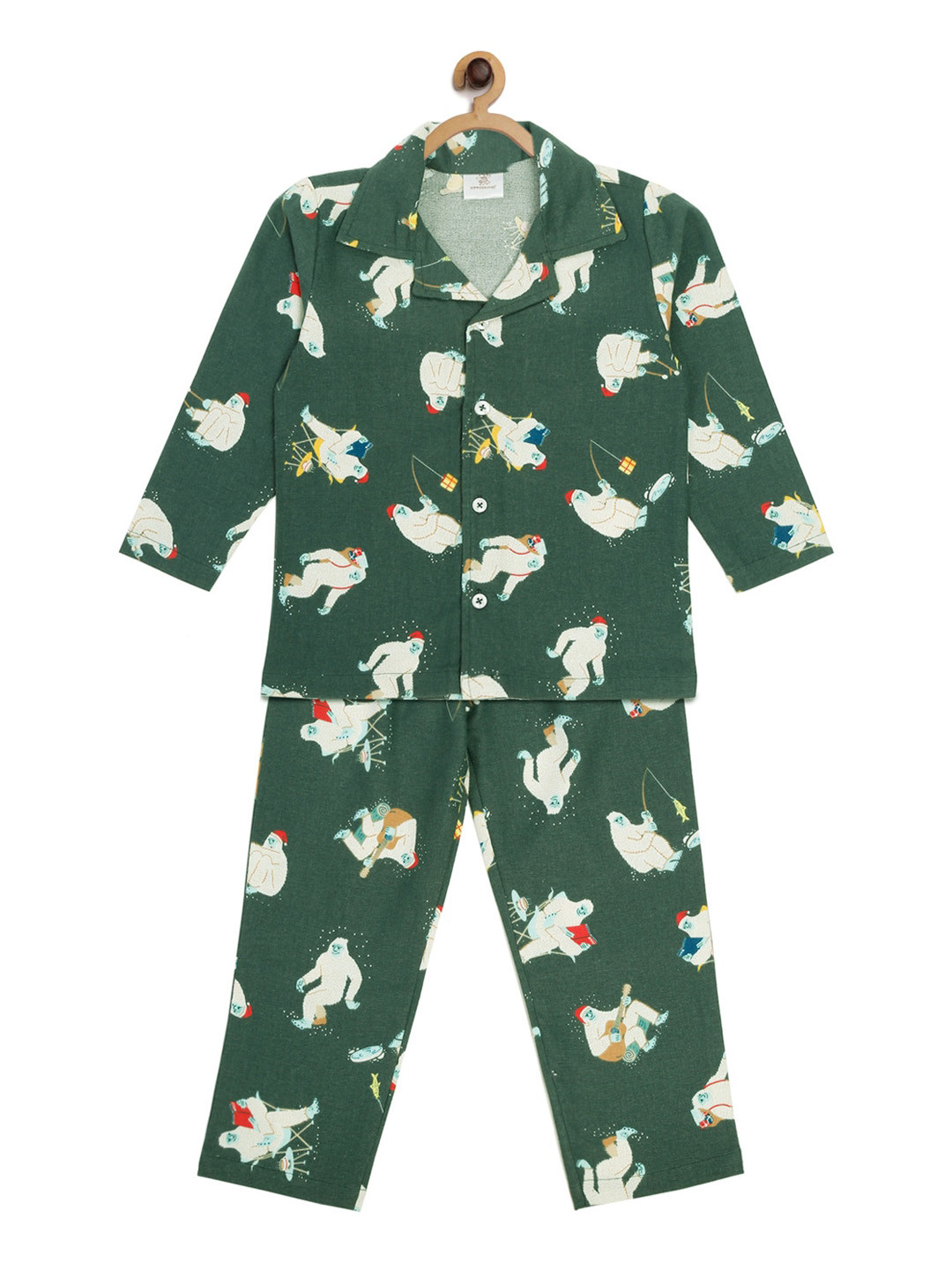 Hippodrome Kids Green Christmas Santa Eskimo Flannel Printed Pure Cotton Night Suit