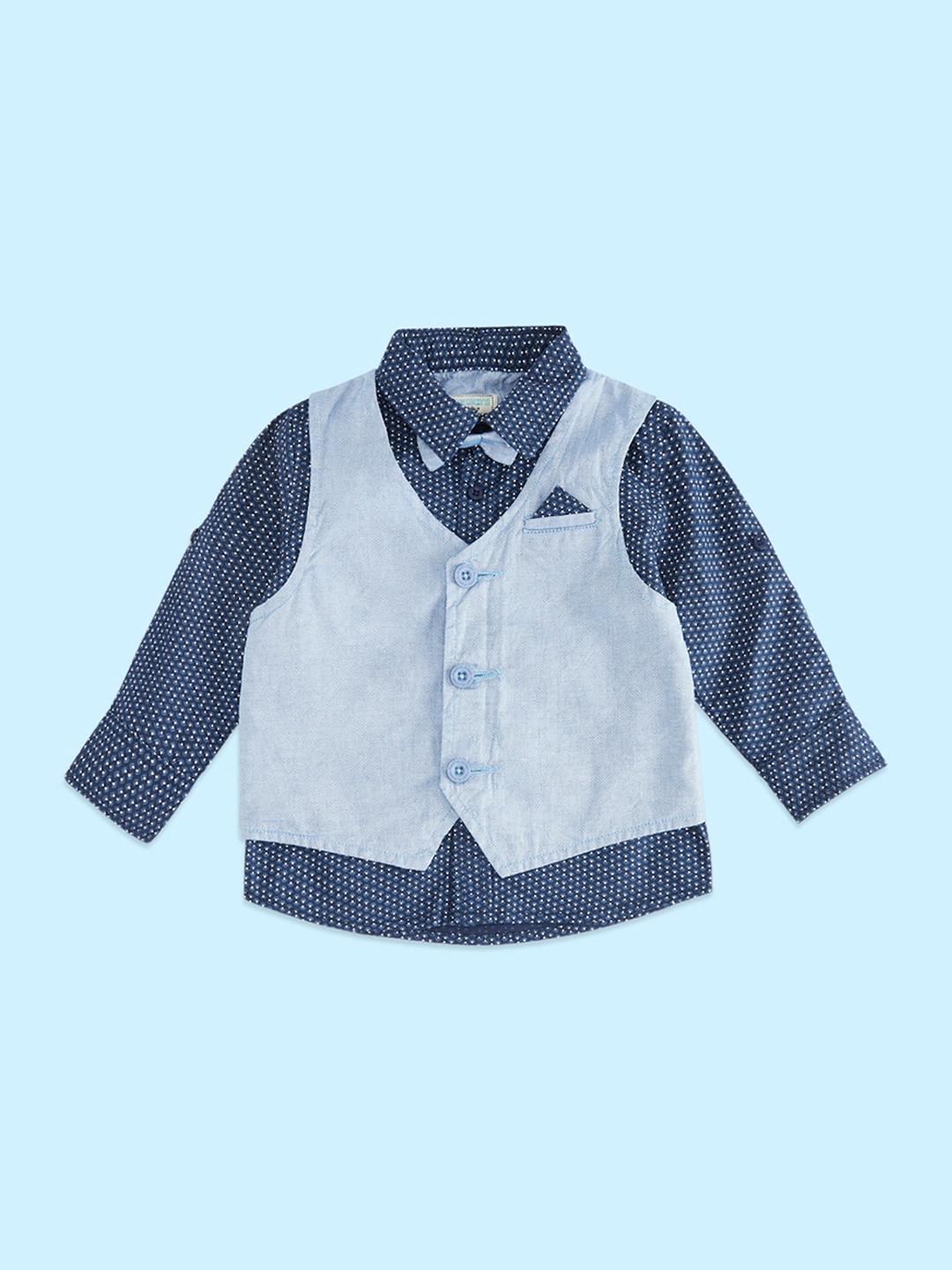 Pantaloons Baby Boys Printed Cotton Party Shirt With Waist Coat