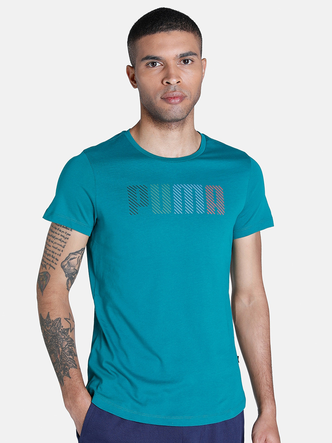 Puma Women Green Brand Logo Printed Cotton Regular Fit T-shirt
