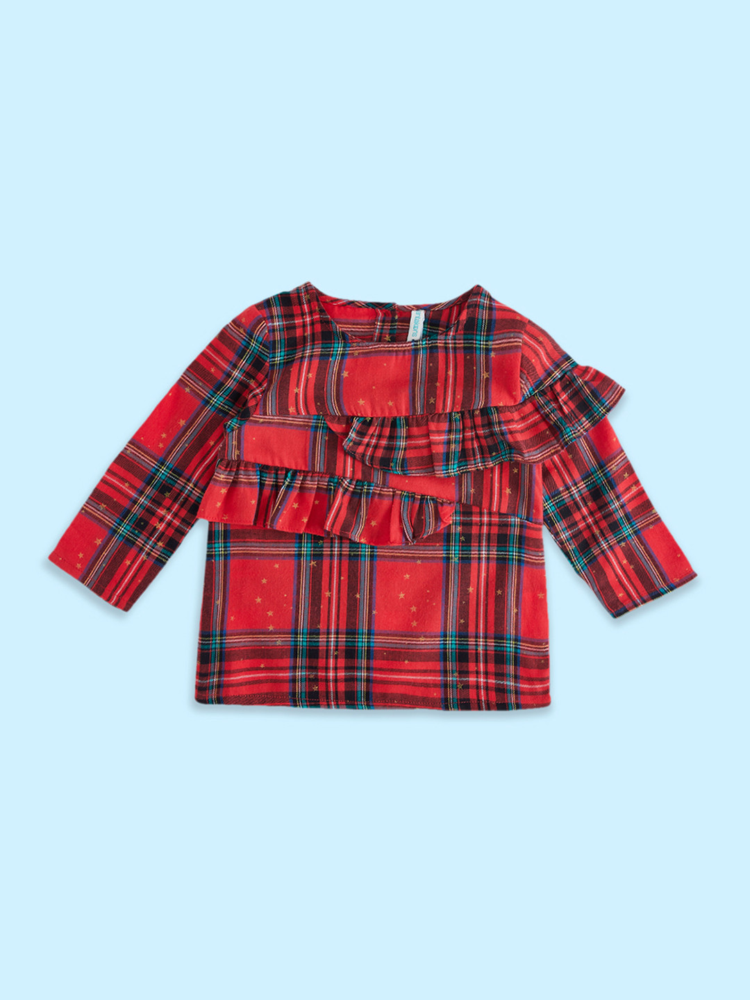Pantaloons Baby Girls Red & Black Checked Top