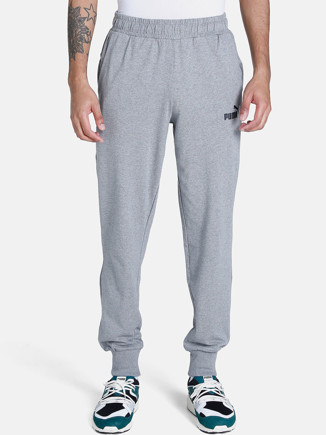 Puma Men Grey Essentials Jersey Regular Fit Jersey Pant