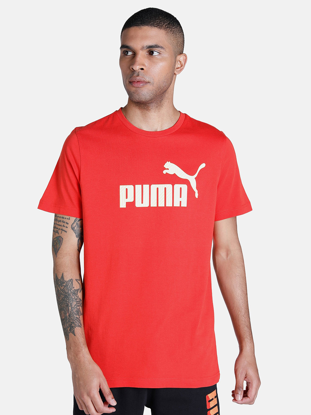 Puma Men Red & White N1 Logo Printed Slim Fit Cotton T-shirt