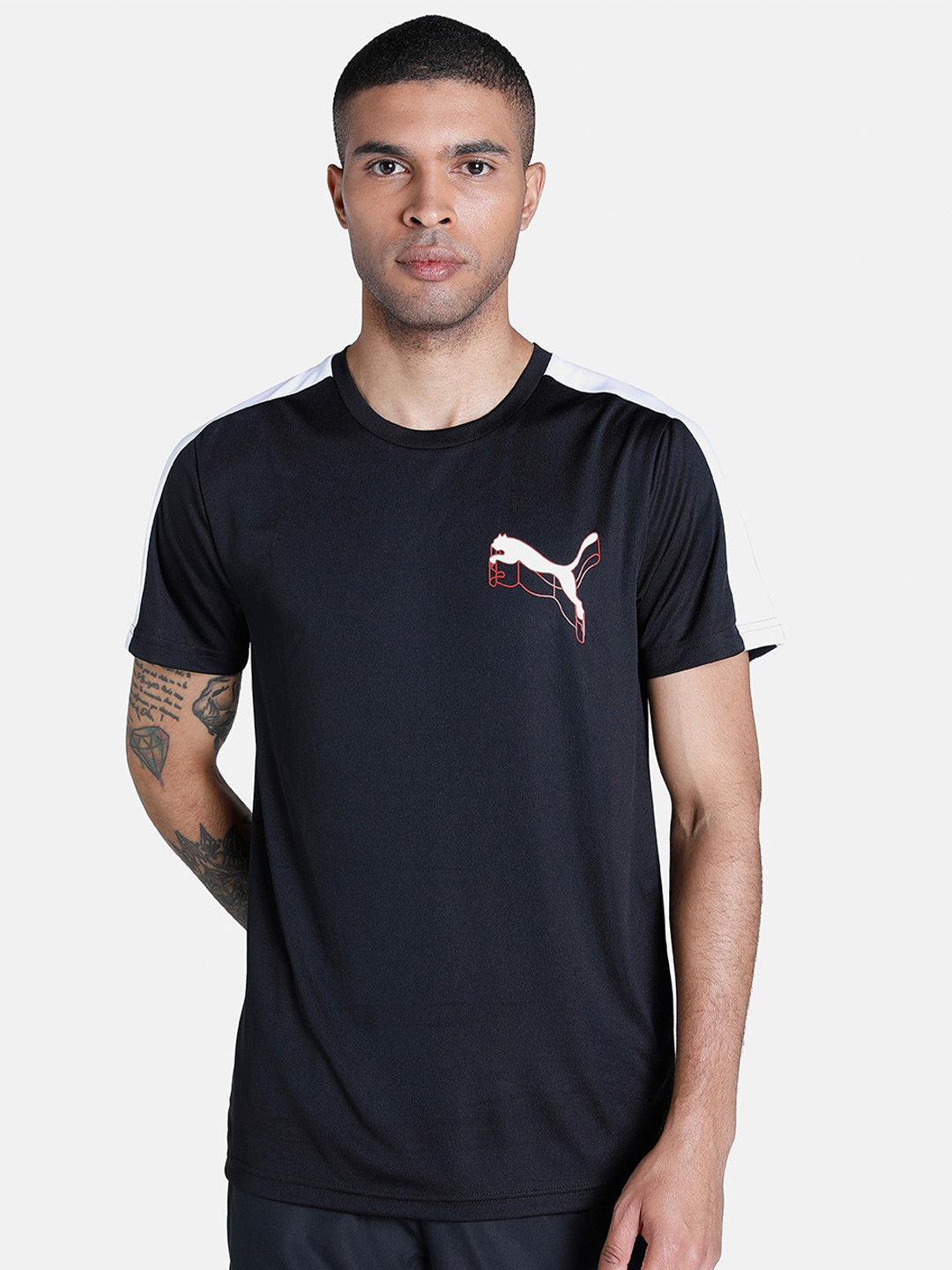 Puma Men Black & White Puma CR Colourblocked Slim Fit T-shirt