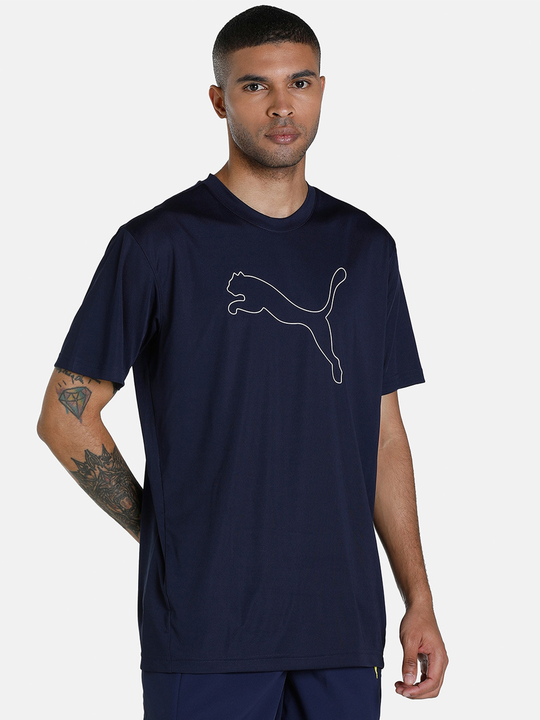 Puma Men Navy Blue Performance Cat Printed T-shirt