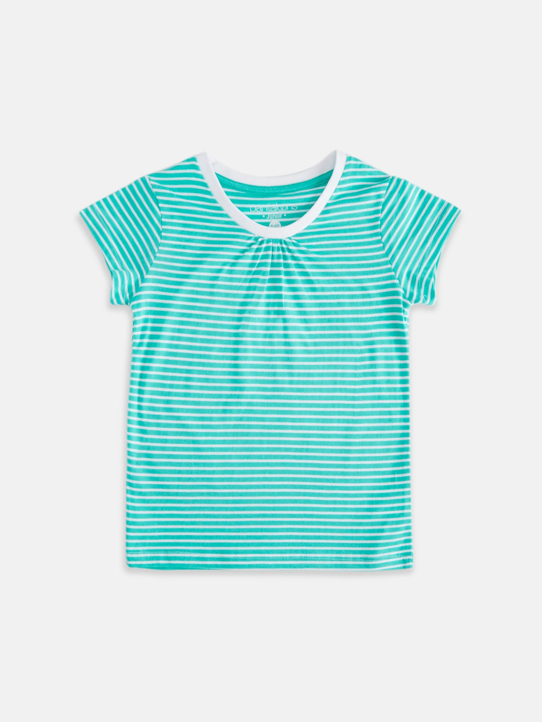 Pantaloons Junior Girls Sea Green & White Striped Cotton T-shirt