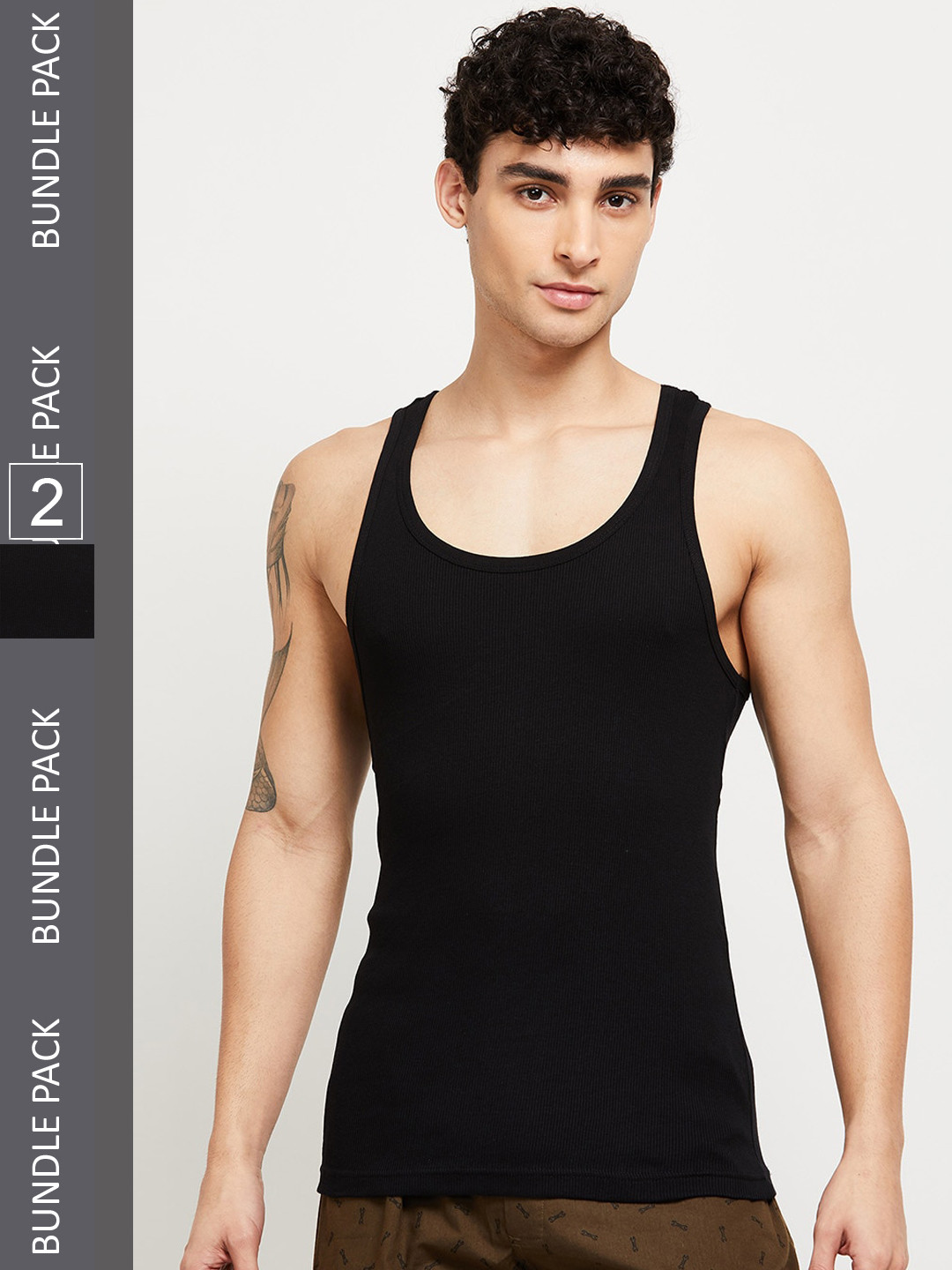 max Men Pack Of 2 Black Innerwear Vests