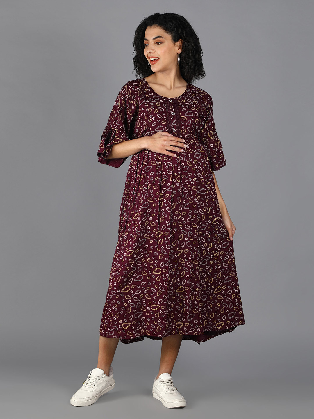 NIGHTSPREE Purple Maternity Empire Midi Dress