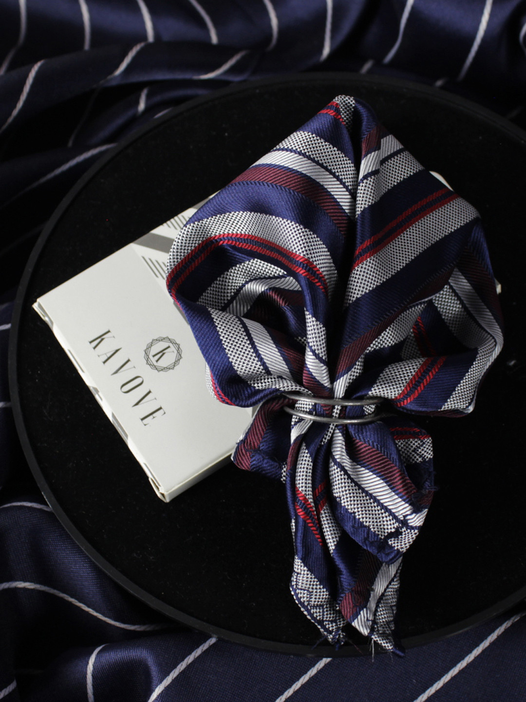 Kavove The Classy  Blue & Red Striped Pocket Square