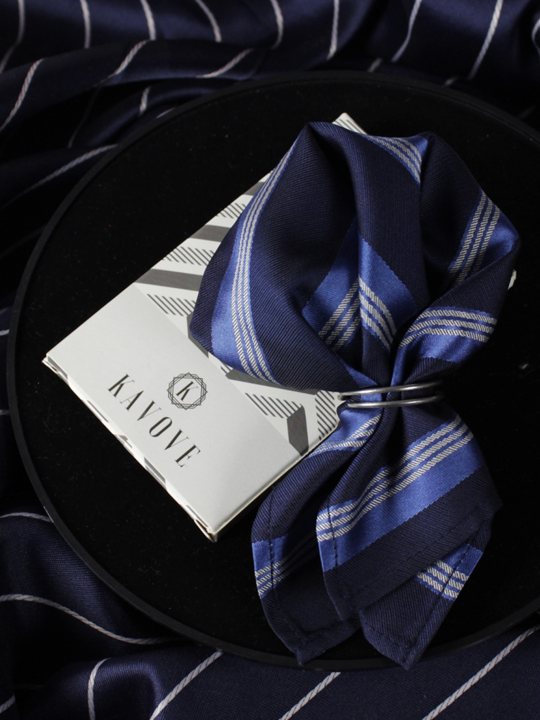 Kavove Blue & Yellow Striped Pocket Square