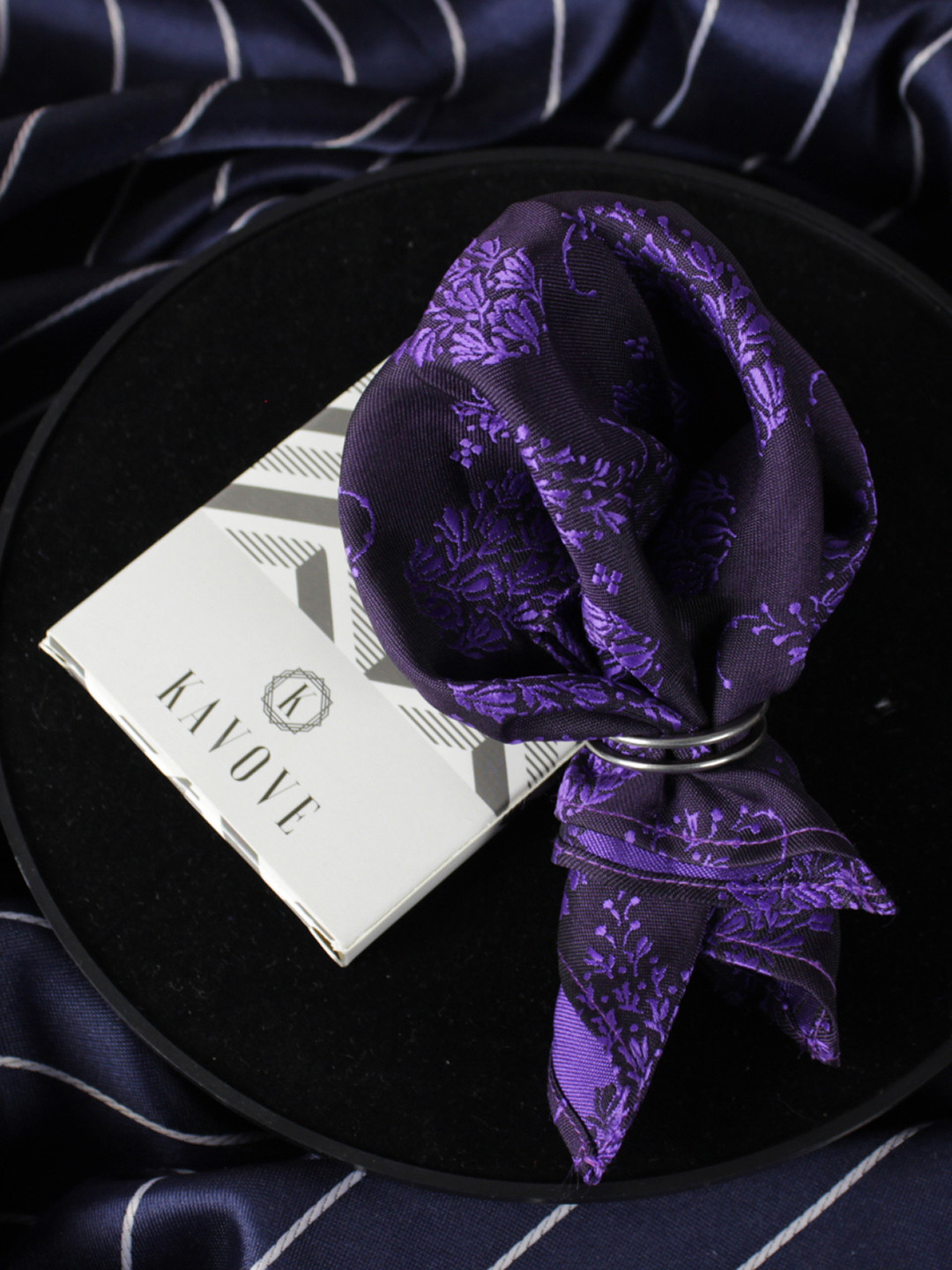 Kavove Purple Paisley Printed Pocket Squares