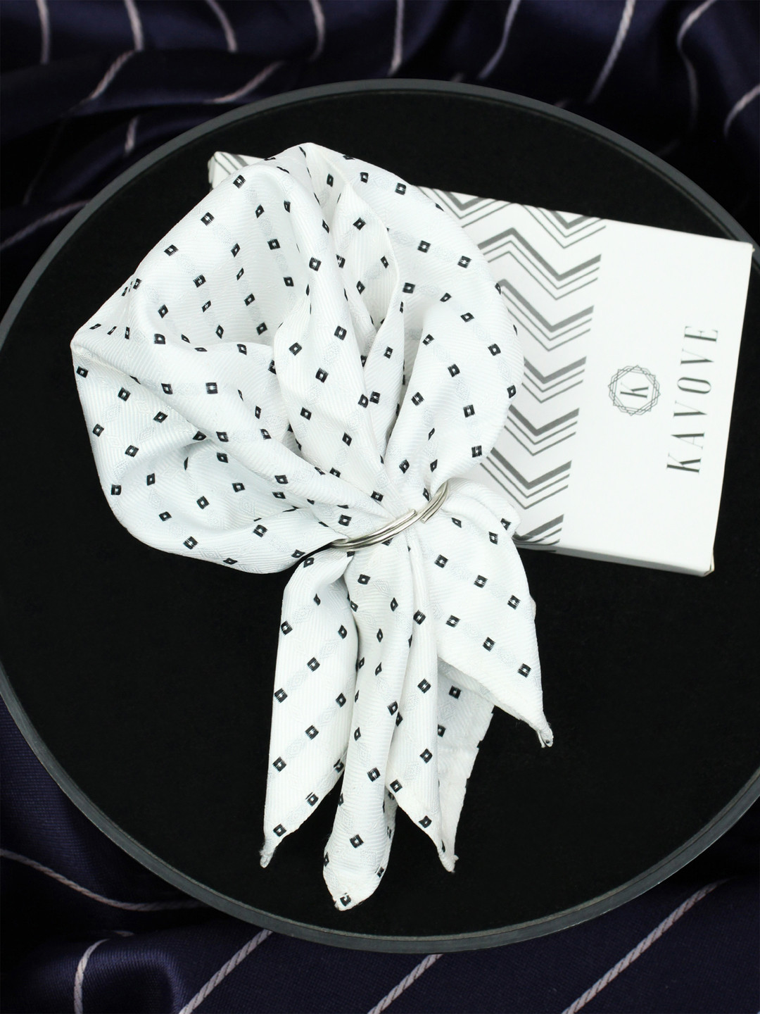 Kavove The Pleasing White & Black Checkered Design Pocket Square