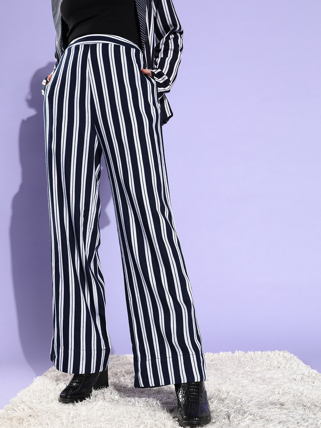 QUIERO Women Striped Relaxed Loose Fit Trousers