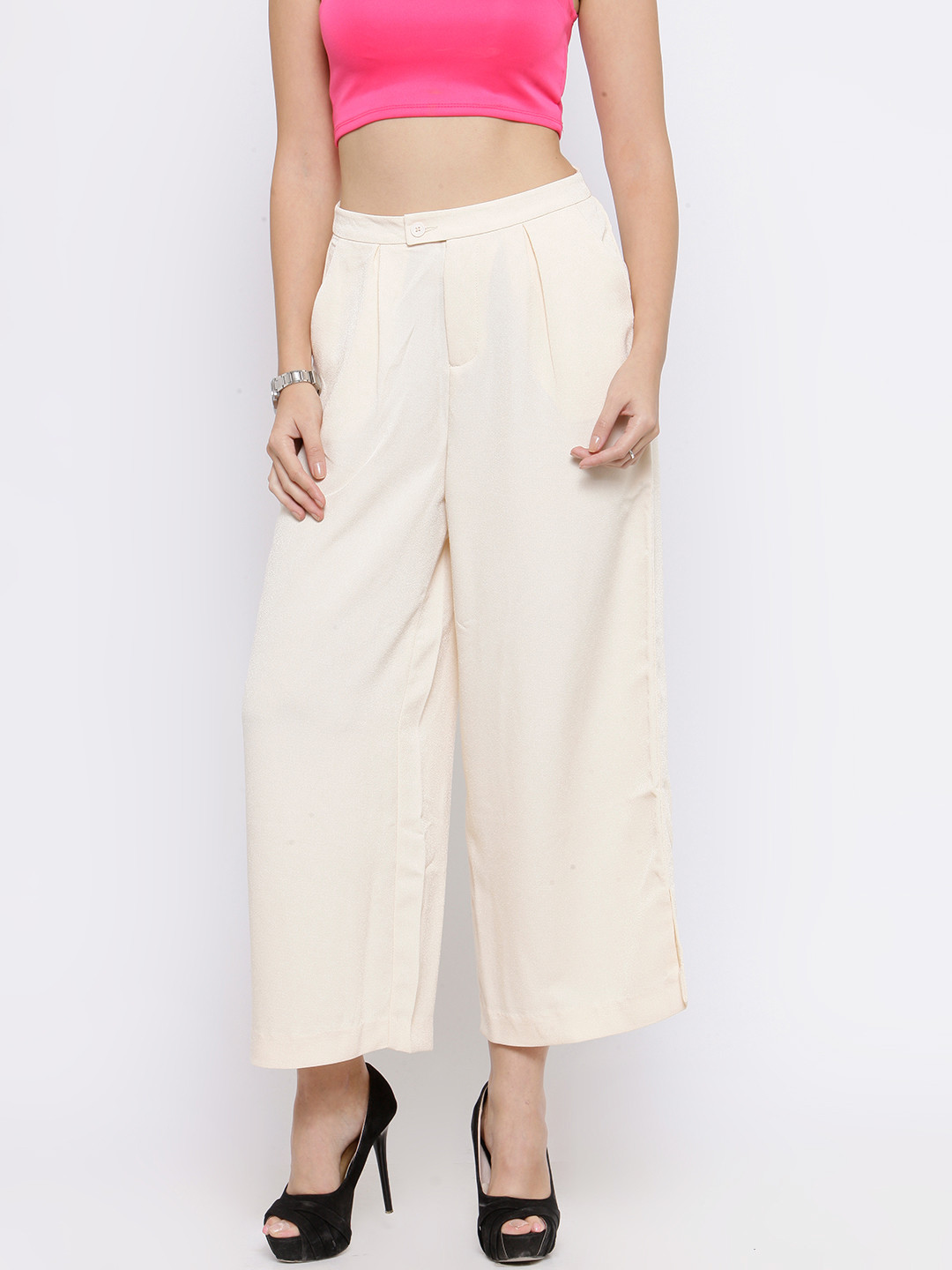 Wills Lifestyle Women Peach-Coloured Solid Palazzos