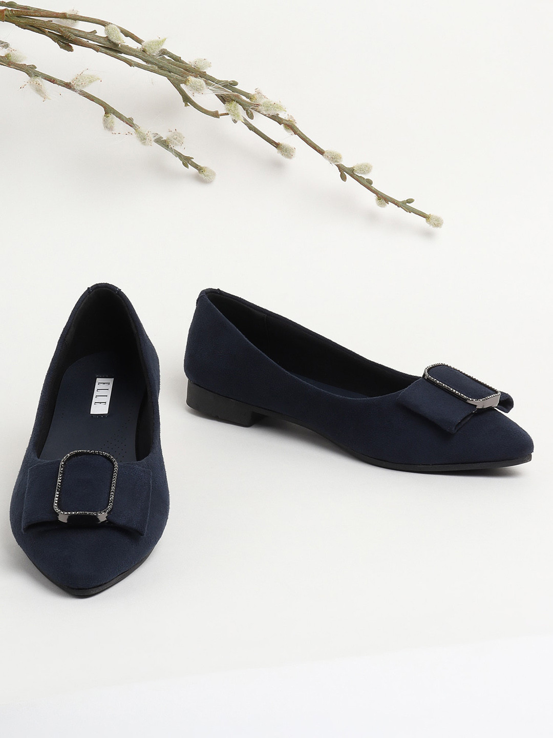 ELLE Women Navy Blue Bows Embellished Ballerinas Flats