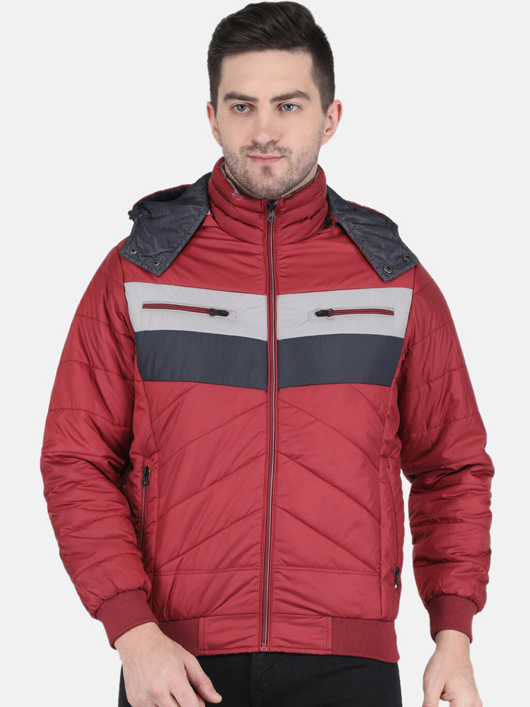 Monte Carlo Men Red Colourblocked Bomber Jacket